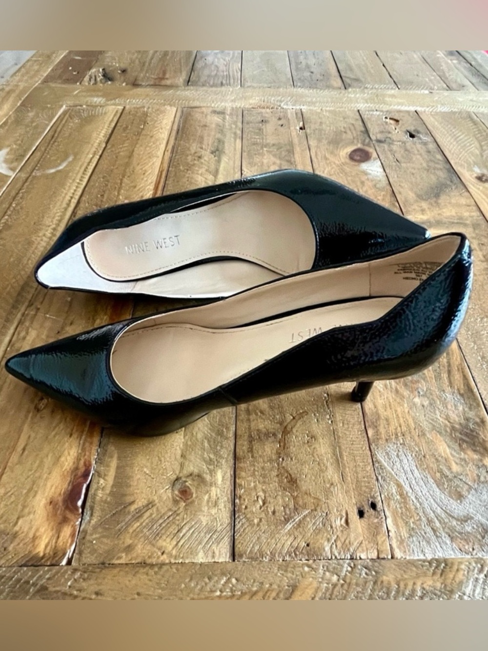 Nine West Black Patent Pointed-Toe Heeled Pump US 7